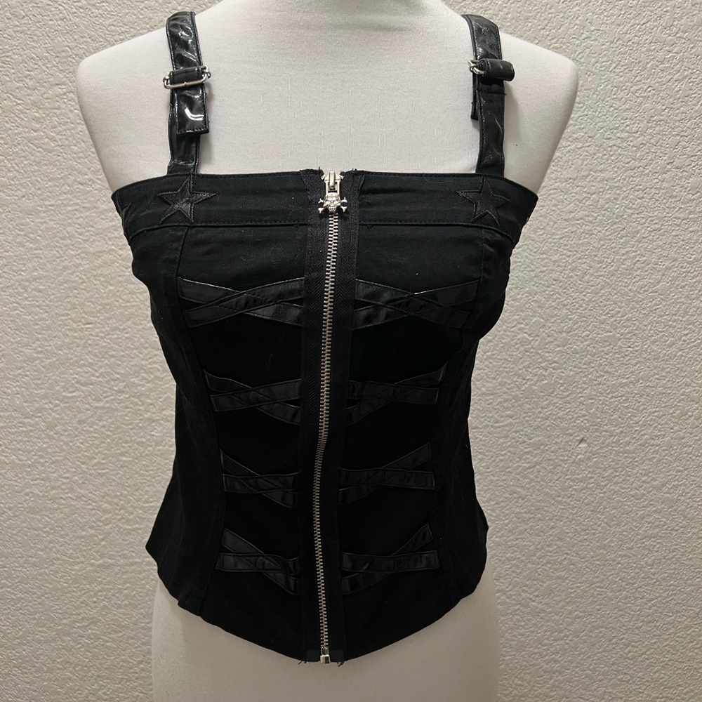 Tripp NYC Black Top with Vinyl accents vintage Y2K